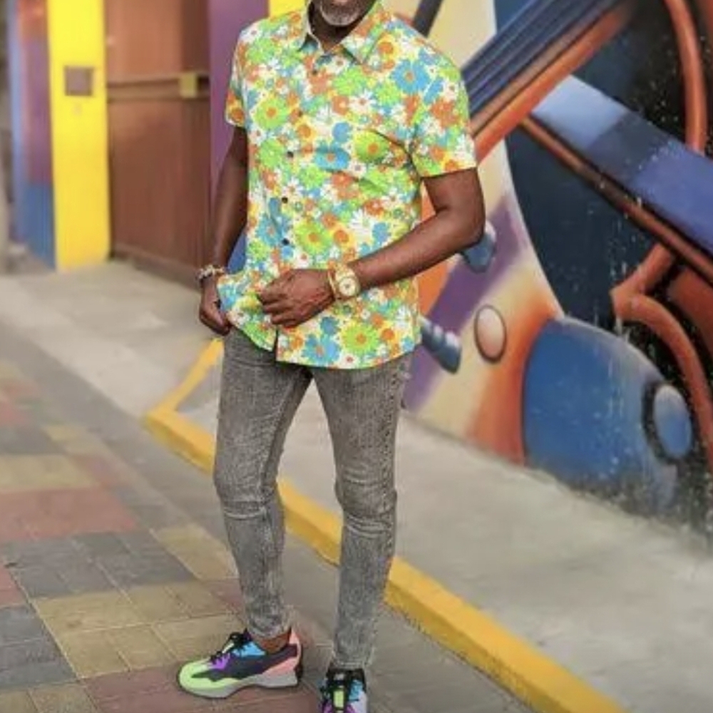 Floral Green and Orange Men's Shirt - Picture 2 of 10
